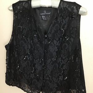 Carole Little sheer, sequence, lace, beaded vest.